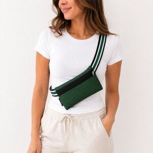 Punch Green Neoprene Belt Bag Striped Strap Fanny Pack